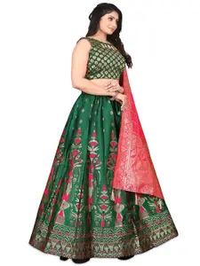 LeeliPeeri Designer Foil Print Semi-Stitched Lehenga & Unstitched Blouse With Dupatta