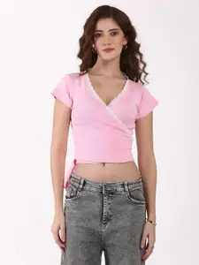 SIGHTBOMB V-Neck Cotton Wrap Crop Top
