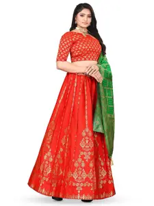 LeeliPeeri Designer Foil Print Semi-Stitched Lehenga & Unstitched Blouse With Dupatta