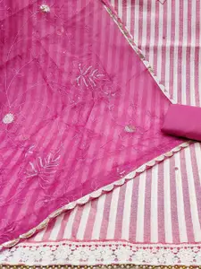 KIMISHA Striped Embellished Beads and Stones Unstitched Dress Material