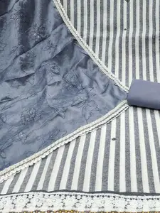 KIMISHA Striped Embellished Beads and Stones Unstitched Dress Material