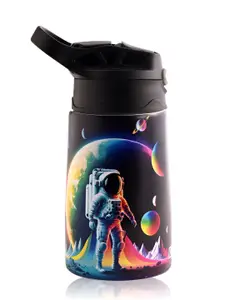 Kuber Industries Black & Pink Stainless Steel Journey To Space Printed Sipper 350 ml