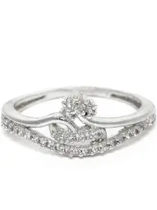 Estele Women Rhodium-Plated CZ-Studded Adjustable Finger Ring