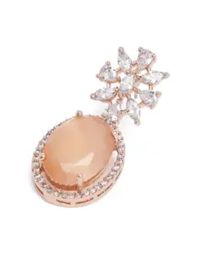 Estele Rose Gold-Plated CZ-Studded Oval Drop Earrings