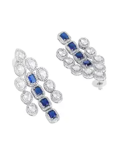 Estele Rhodium-Plated CZ-Studded Teardrop Shaped Drop Earrings