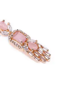 Estele Rose Gold-Plated CZ-Studded Contemporary Drop Earrings