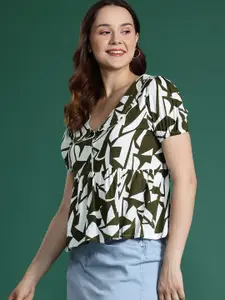 DressBerry Geometric Print Puff Sleeve Top