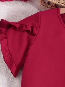 INCLUD Girls Solid Top with Printed Shorts