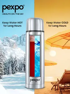 Pexpo Flip & Sip Silver-Toned ISI Certified Thermosteel Hot Flask Water Bottle 1000ml
