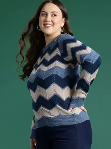 DressBerry Curve Plus Size Geometric Print Pure Acrylic Pullover