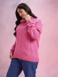 DressBerry Curve Plus Size Cable Knit Pure Acrylic Longline Pullover