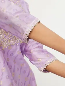 max Women Foil Printed Thread Work Embroidered Beads and Stones Kurta