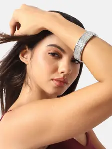 SOHI Silver-Plated Stones Studded Cluster Band Cuff Bracelet