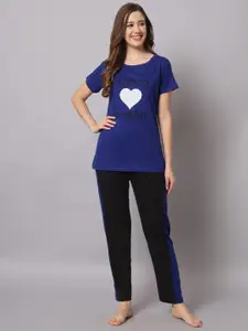 Funday Fashion Graphic Printed Cotton Round Neck Night suit