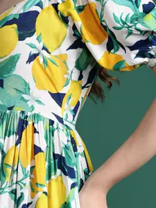DressBerry Printed Puff Sleeve Fit & Flare Dress