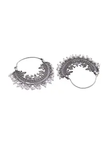 DASTOOR Silver Plated Beaded Contemporary Oxidise Hoop Earrings