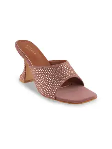 SCENTRA Western Embellished Square Toe Block Heels