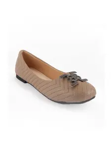 SCENTRA Textured Round Toe Ballerinas with Bows Flats