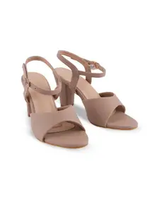 SCENTRA Textured Round Toe Block Heels With Buckles