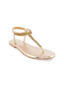 SCENTRA Embellished Open Toe T-Strap Flats