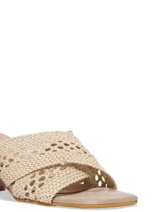 ERIDANI Textured Open Toe Block Heels