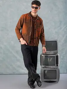 The Indian Garage Co Washed Spread Collar Pure Cotton Denim Jacket