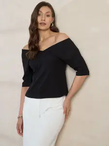 FEMMELLA Solid Off-Shoulder Bardot Top