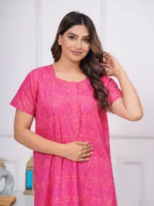 JVSP FASHION Geometric Printed Pure Cotton Maxi Nightdress