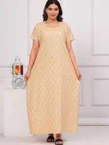 JVSP FASHION Geometric Printed Pure Cotton Maxi Nightdress