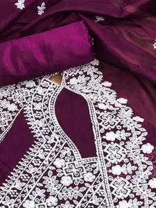 Peachmode Floral Embroidered Thread Work Unstitched Dress Material