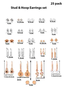 ToniQ  Set of 25 Silver-Toned & Gold-Toned Studs Earrings