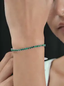 Ornate Jewels Rhodium-Plated 925 Silver Single Line Emerald Tennis Bracelet