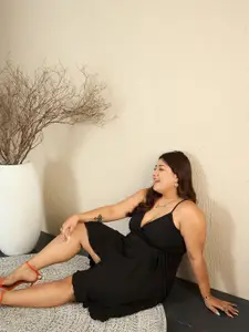 CURVE BY KASSUALLY Plus Size Shoulder Straps Wrap Dress