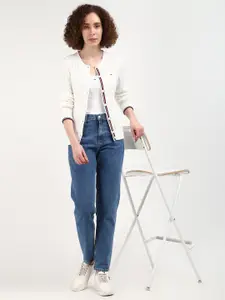 Tommy Hilfiger Women Self Design Round Neck Cardigan Sweater