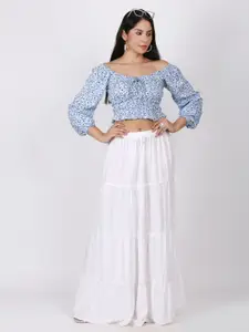 SIGHTBOMB Floral Printed Off-Shoulder Cotton Crop Top