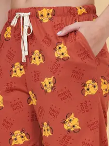 Dreamz by Pantaloons Women Lion King Printed Mid-Rise Pure Cotton Straight Lounge Pant