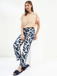 Sweet Dreams Beige & Blue Round Neck Short Sleeves Night suit