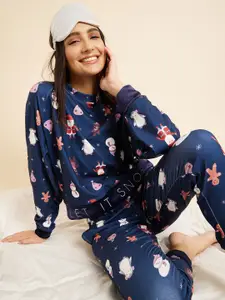 Sweet Dreams Round Neck Long Sleeves Women Printed Night suit