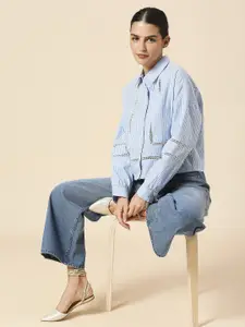 Chemistry Women Opaque Striped Cotton Casual Shirt