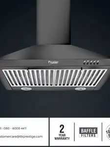 Prestige Dura Plus 600  Black Stainless Steel  Kitchen Hood Chimney
