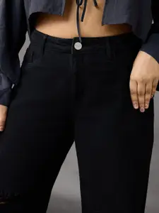 FREAKINS Women Wide Leg High-Rise Slash Knee Pure Cotton Jeans