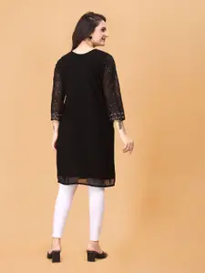 WEAVETECH IMPEX Ethnic Motifs Embroidered V-Neck Sequinned Sequinned Kurti