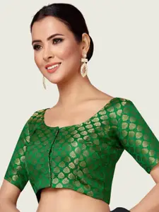 Studio Shringaar Round Neck Short Sleeves Woven-Design Saree Blouse