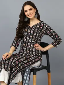 KALINI Geometric Printed Notch Neck Straight Kurta