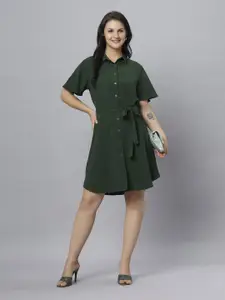 Chemistry Shirt Collar Bell Sleeves Shirt Dress