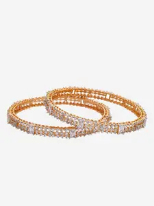 Kushal's Fashion Jewellery Set Of 2 Rhodium-Plated Cubic Zirconia Bangles
