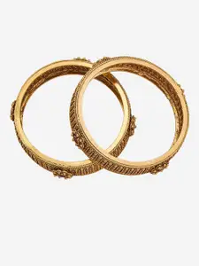 Kushal's Fashion Jewellery Set Of 2 Gold-Plated Artificial Stone Studded Antique Bangles