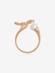Kushal's Fashion Jewellery Rose Gold-Plated Zircon & Pearl Studded Finger Ring