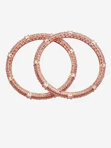 Kushal's Fashion Jewellery Set Of 2 Rose Gold-Plated Artificial Stones Studded Bangles