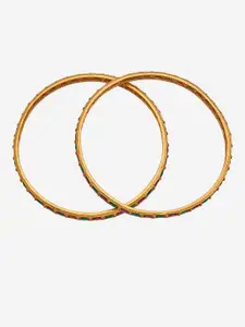 Kushal's Fashion Jewellery Set Of 2 Gold-Plated & Stone-Studded Bangles